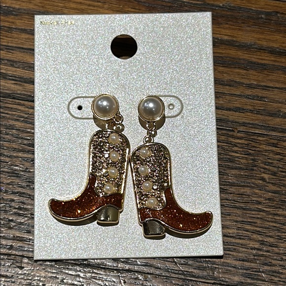 Gold and Brown Boot Earrings - Picture 4 of 4